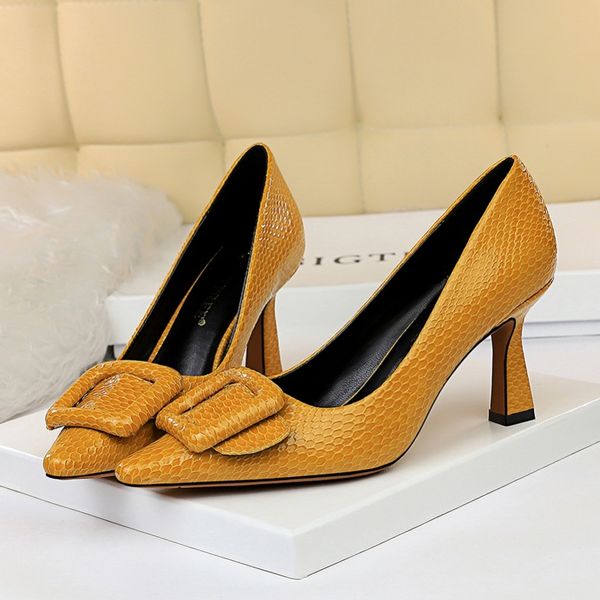 

eoeodoit 2020 spring autumn leather party shoes 7.5 cm pointed toe slip on stylish office lady formal heels plus size pumps, Black