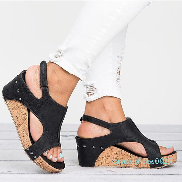 

2020 platform sandals wedges shoes sandalias mujer summer shoes leather wedge heels gladiator sandals women sandals c27, Black