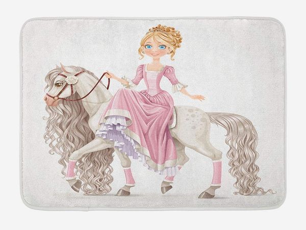 

teen girls doormat pretty smiling princess on a white horse with a long mane happiness theme print home decor floor mat rugs