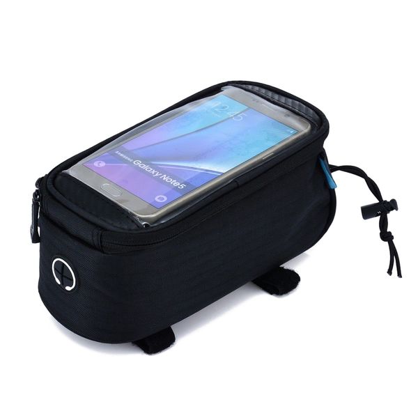 

sews-roswheel 12496l-ca5 bike bicycle frame front tube bag transparent pvc with audio extension line for 5.7 cellphone