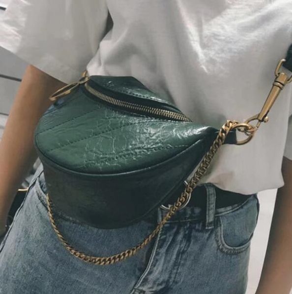 

2019 autumn new classic fashion luxury small waist bag retro pleated chain hand strap shoulder diagonal cross bag chest bag tide