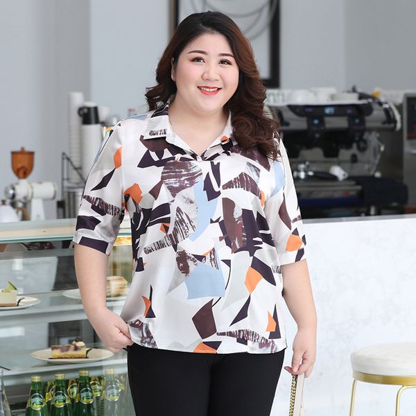 

middle-aged plum mom women's dress 2020 spring clothing new style plus-sized 200 plus-sized fold-down collar chiffon blouse, Red
