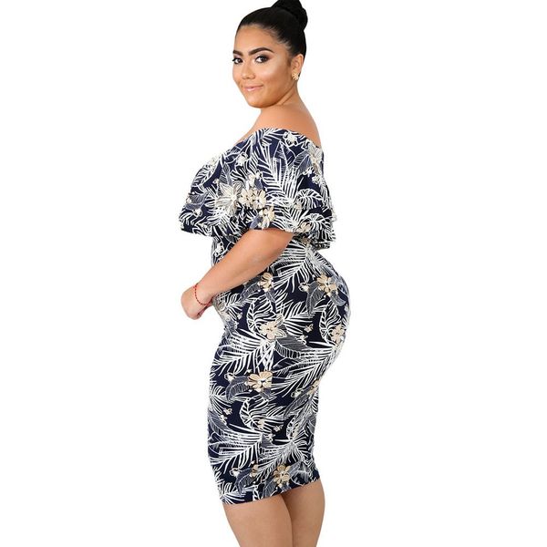 

Summer Women Dress Bohemian Elegant Floral Print Party Dress Off-Shoulder Ruffle Bodycon Midi Plus Size XL-5XL