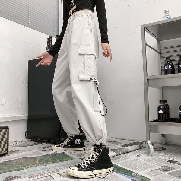 

big pocket overalls women high waist loose street overalls loose adjustable pants hip hop hip hop pants, Black;white