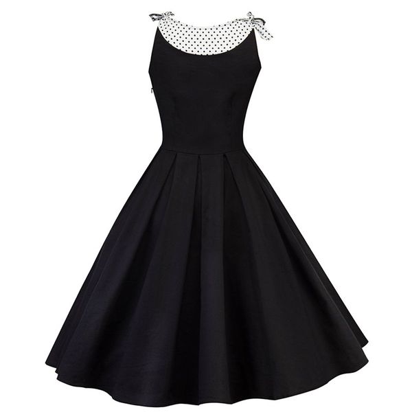 

Women Vintage Dresses Black Elegant 1950s Polka Dots Bow Sweet Pleated Summer 2019 Female Party Sexy Fashion Swing Retro Dress