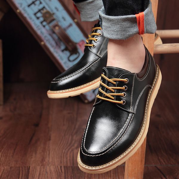 

hidden heel 6cm man shoes leather genuine elevator shoes for men full grain cow leather lace up casual formal dress brown, Black