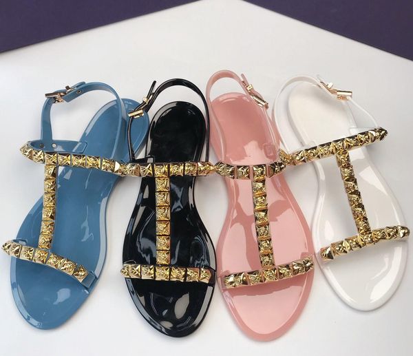 

new european style woman summer sandals rivets big bowknot flip flops beach sandalias femininas flat jelly designers sandals, Black