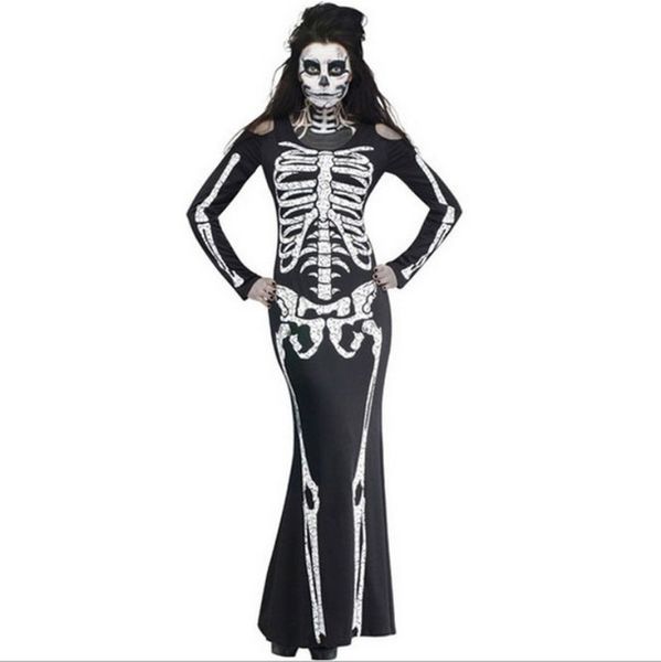 

carnival halloween role playing costumes scary devil witch skull skeleton costume women nightclub party cosplay dress, Black;red