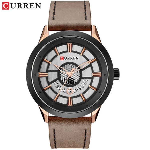 

mens watches curren 8330 fashion mens watch casual calendar wristwatch leather clock male analog quartz watch, Slivery;brown