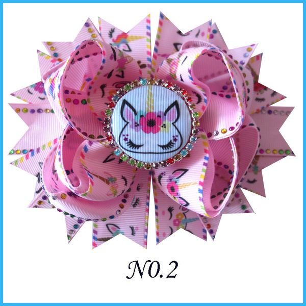 

16 blessing girl 4.5" unicorn hair bow clip rhinestone colorful princess baby, Slivery;white