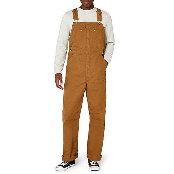 

jaycosin men's new fashion casual pocket denim tooling overalls suspender strap pants fashion 2019 men denim carpenter loose, Black