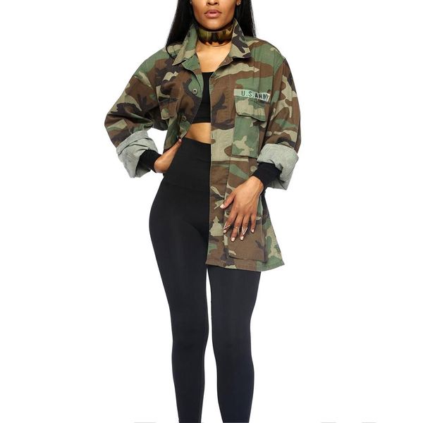 

fashion camouflage women turn down collar long sleeve jacket coat club outwear, Black;white