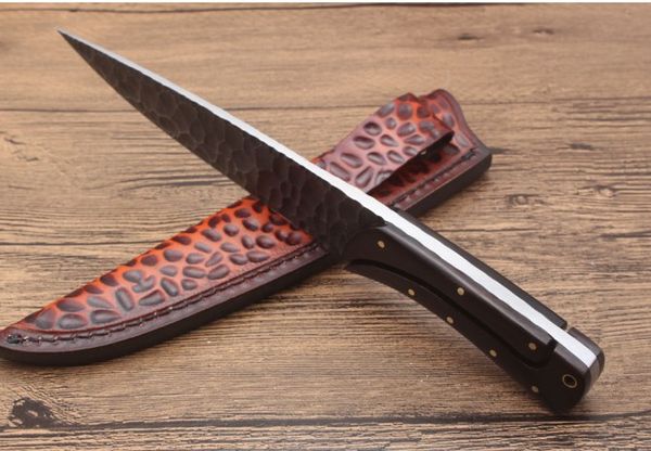 Drop shipping Coltello da caccia a lama fissa per esterno classico 9Cr18Mov Lama forgiata a mano Full Tang Manico in ebano Sopravvivenza Coltelli dritti