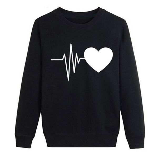 

women couples sweatshirt pullovers autumn long sleeve o-neck heart printed sweet jumper pullover casual blouse moletom 2019, Black