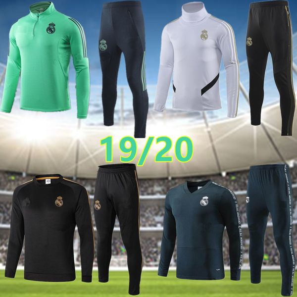 

new 19 20 real madrid training suit football jerseys hazard sergiio ramos kroos mens tracksuit kit football shirts long sleeves uniforms, Black