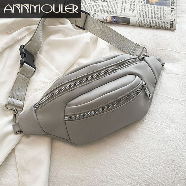 

annmouler brand waist bag for women 4 colors chain chest bag solid color fanny pack adjustable phone pouch belt waist pack