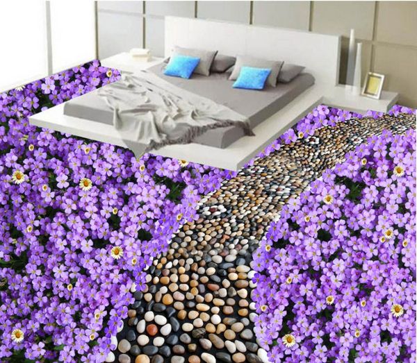 

custom flower cobblestone road living room bedroom bathroom floor mural paintings self-adhesive vinyl wallpaper home decor de parede