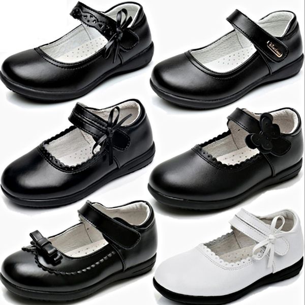

flat shoes children' leather princess real cowhide black and white girls students performing etiquette, Black;grey