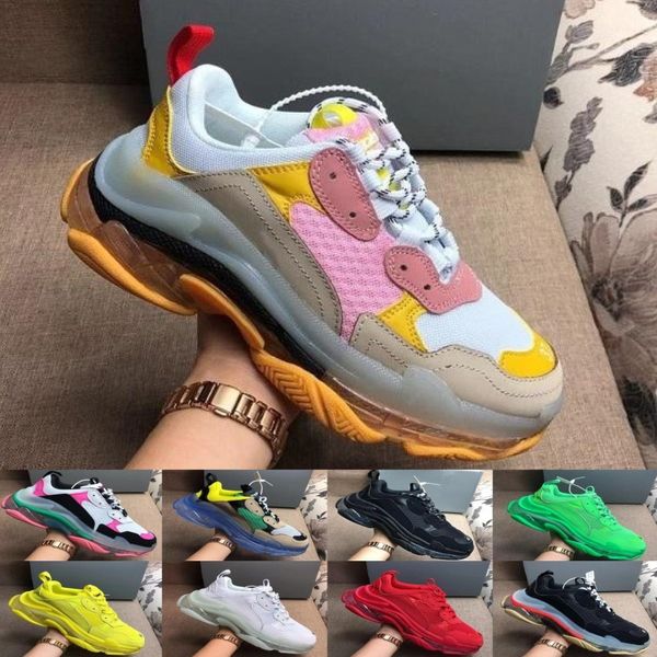

2019 r 17fw triple s adds a clear bubble midsole sneakers mens women neon green luxury increasing brand casual dad shoes, Black