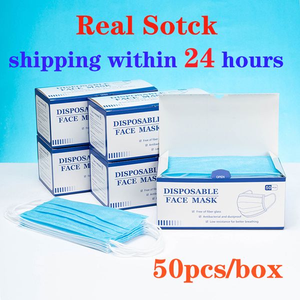 

50pcs face mouth anti virus dust mask disposable protect 3-ply ppe dustproof earloop non woven mouth protective masks