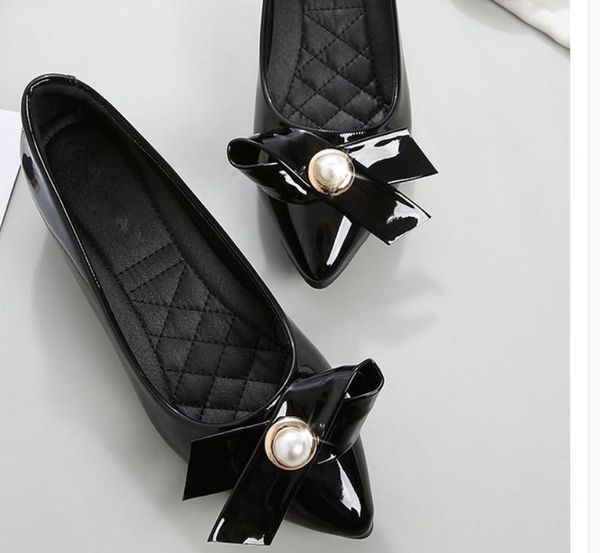 

2020 spring and autumn with new style fashion slope heel pointed end bowknot women's shoes @mqwbh658, Black