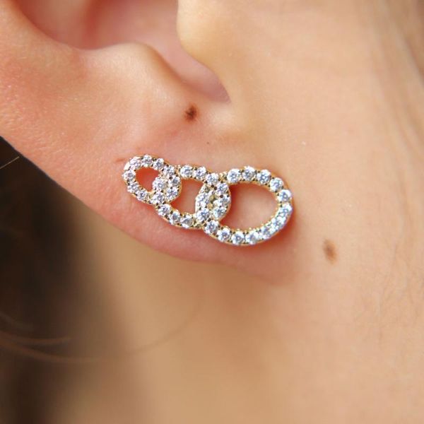 

gold filled jewelry micro pave cz three circle geometric fashion jewelry circle link chain unique elegant stunning earring, Golden;silver