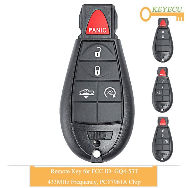 

keyecu remote control car key for dodge 1500 2500 3500 4500 2013 - 2018, fobik fob 433mhz - pcf7961a chip fcc id: gq4-53t