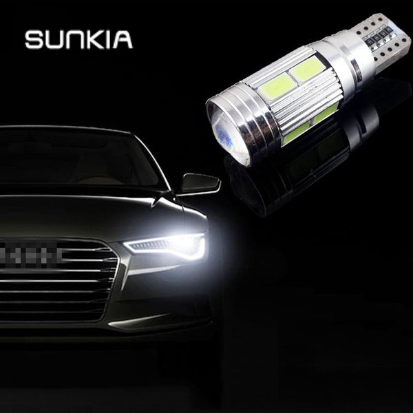 

sunkia 2pcs/lot w5w t10 error interior white led canbus 10-smd 5630 with lens projector aluminum case bulbs ing