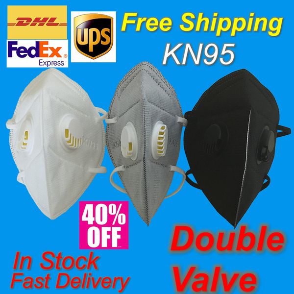 

Double Breathing Valves Each Side Mask DHL UPS FedEx Fast Shipping Disposable Face Mask With 2 Respirators Valves On Each Sides Face Mask
