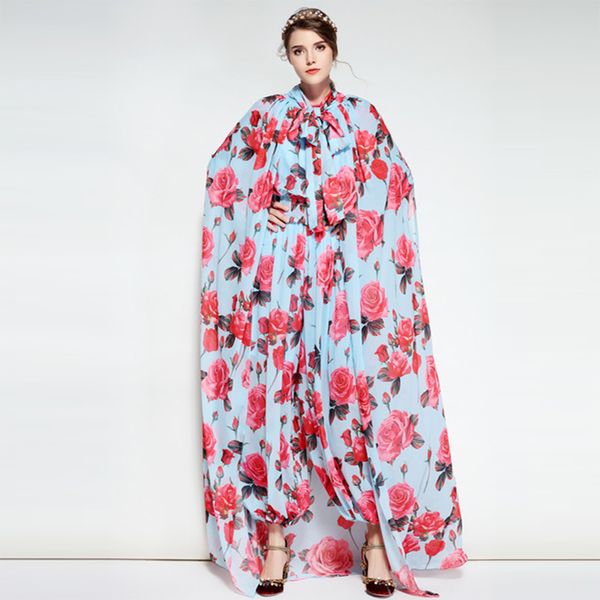 

2018 spring fashin flowers print silk jumpsuits european pretty soft women sweet soft jumpsuits, Black;white