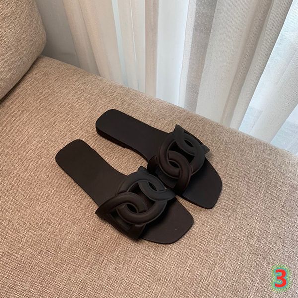 

luxury designer ladies sandals summer flat slipper fashion beach woman slipper summer slides open toe sandals 5 colors size35-42 with box, Black
