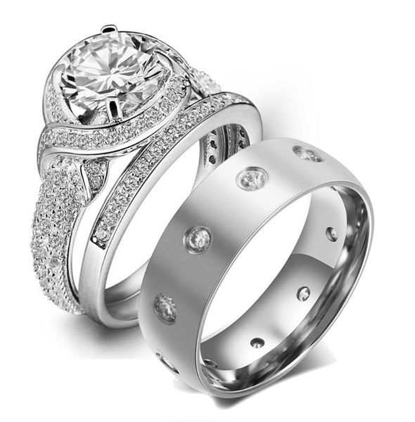 

silver stainless steel rhinestone couple ring valentine's day gift new fashion jewelry engagement jewelry's choice, Slivery;golden