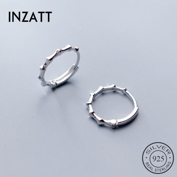 

inzatt real 925 sterling silver ethnic bamboo geometric round hoop earrings for charm women party minimalist fashion jewelry, Golden