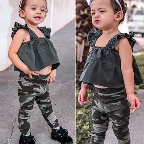 

toddler kids cool baby girls solid sleeveless camouflage plants summer outfits set clothes girls clothes kids w10, White