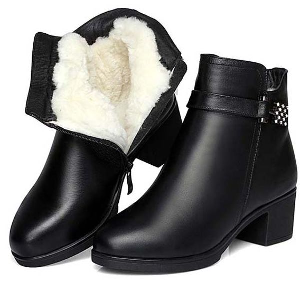 

2019 latest women leather flat boots, classic jumble ankle boot lady casual shoes in clafskin high heel pumps with box size 35-41 bm37, Black