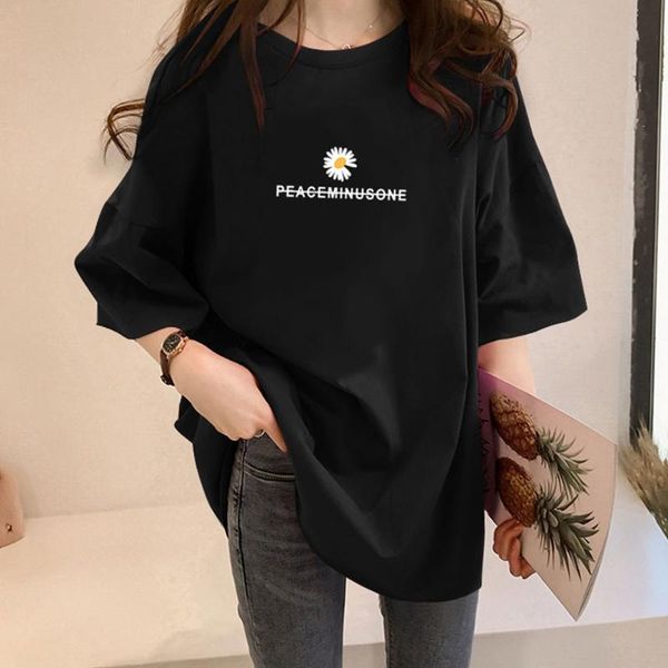 

women loose t-shirt little daisy print letter floral half sleeve summer young girl tee 2020 new fashion lady japan korean, White