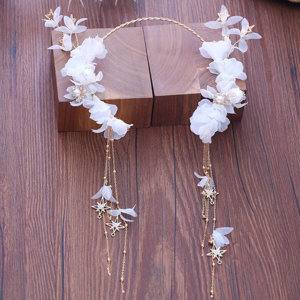 

new flower white headpiece immortals tassel bride's hairband brides wedding hair accessories wholesale, Golden;white