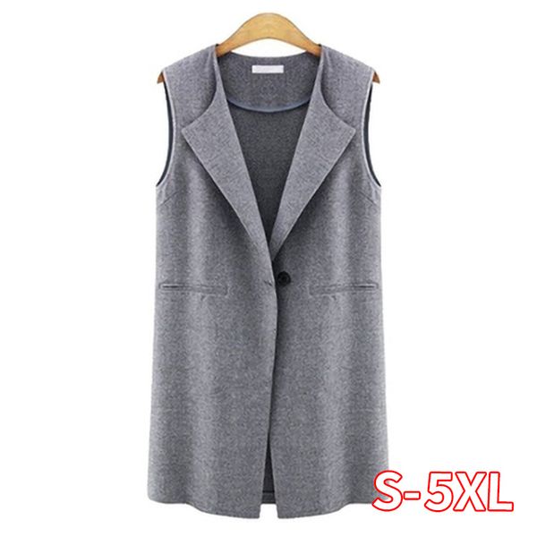 

sleeveless cardigan vest women casual autumn new gray long female trench coats elegant plus size 5xl outerwears femme, Black;white
