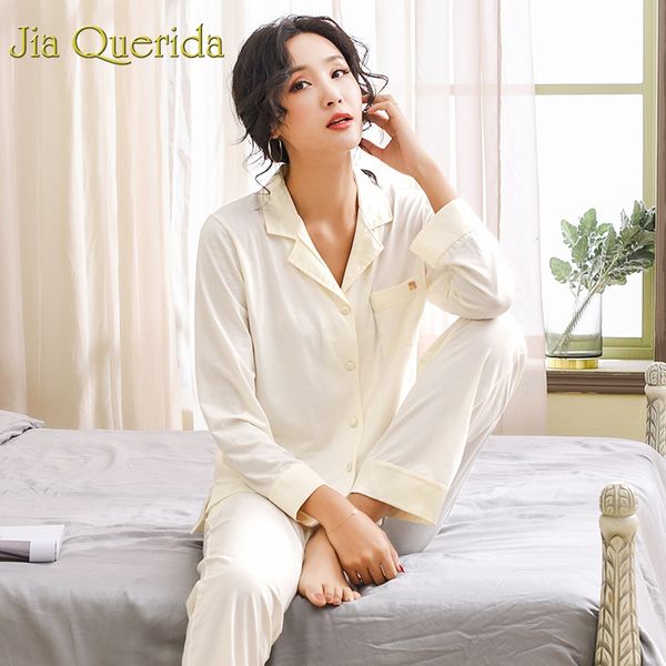 

j&q 2019 spring solid women pajama set lapel cardigan cotton pyjama plus size home wear women sleeping suit fashion sleepwear, Blue;gray