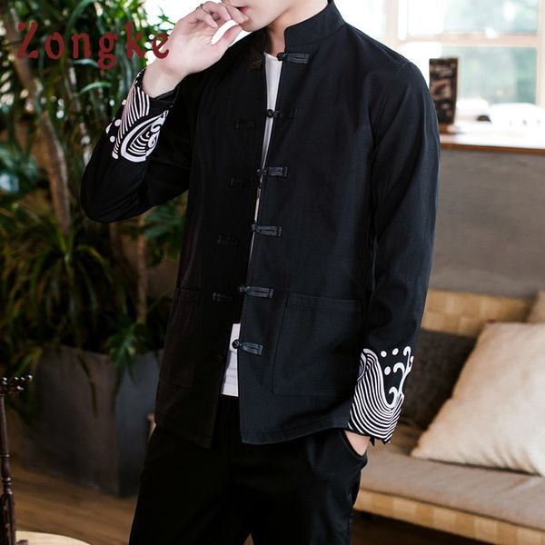 

zongke chinese style wave printed jacket men streetwear clothes bomber jacket men hip hop mens jackets and coats 5xl 2019 spring, Black;brown
