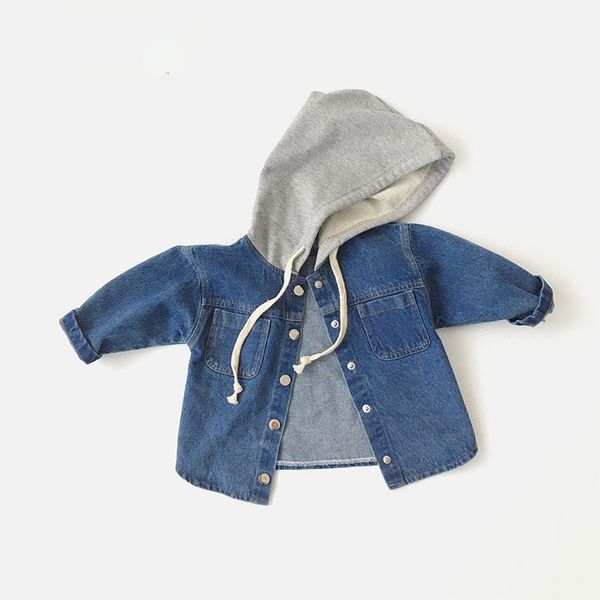 

new kids denim hooded jacket girls jeans coats clothing fashion causal children outerwear cowboy toddler jacket, Blue;gray
