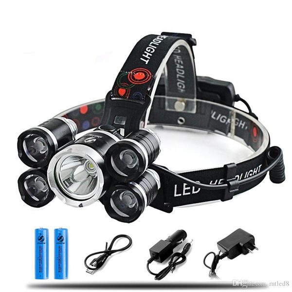 

15000lm t6 5 led фара фара головного света свет 4 режима факела батареи 2x18650 автомобильное зарядное устройство для рыбалки