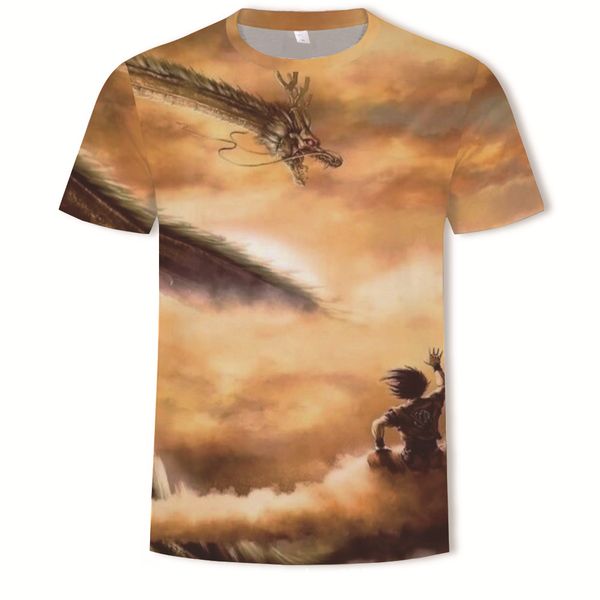 

mens designer summer dragon ball sun wukong 3d digital printing round collar short sleeve t-shirt, White;black