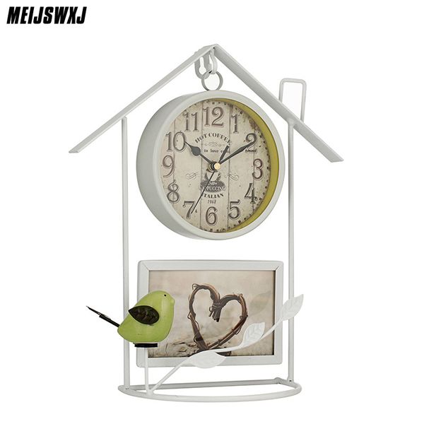 

meijswxj fashion wall clock vintage wrought iron home decor wall clock creative color glazed bird cage decoration accessories