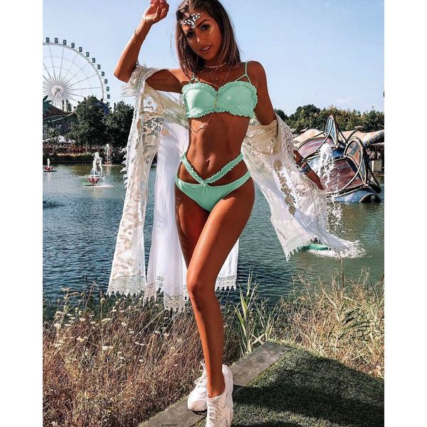 

2019 последние бикини женские бикини сплошной цвет сплит кружева, White;black