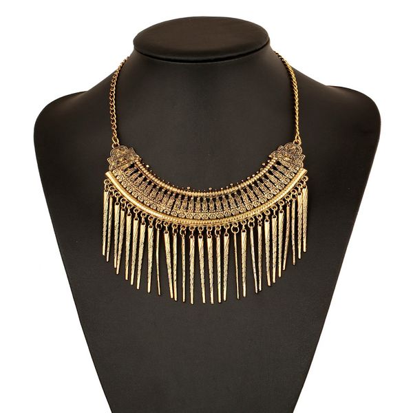 

2016 choker boho colar big bohemian tassel punk necklace long gold vintage maxi statement necklace women collier fashion jewelry, Silver