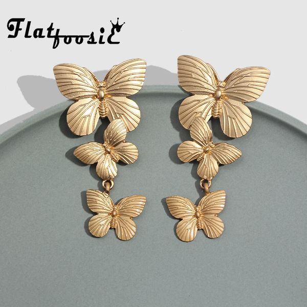 

flatfoosie new trendy retro butterfly boho drop dangle earrings for women statement metal pendant earring vintage jewelry party, Silver