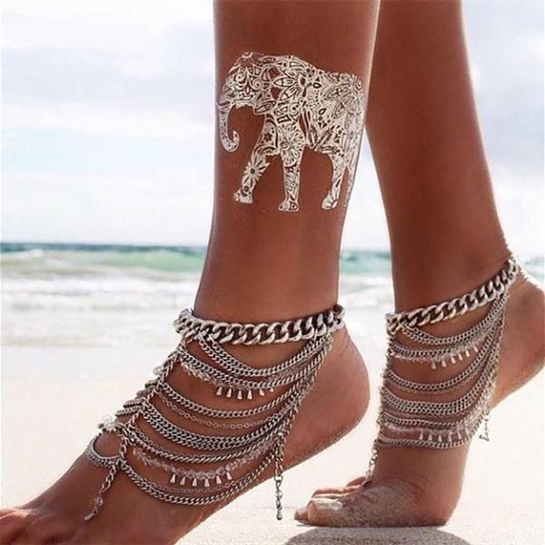 

retro popular multi-layer fashion anklet female ornaments shining crystal beaded water tassel anklet, Red;blue