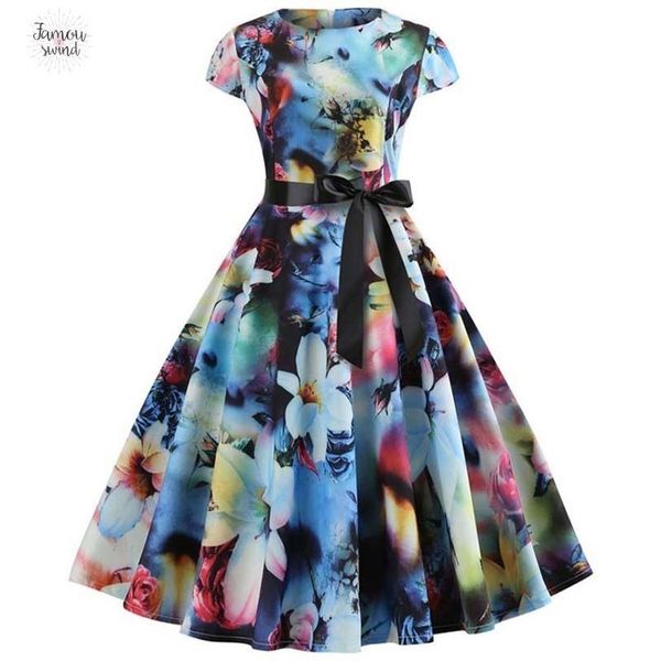 

rockabilly урожай женщины платье 2019 лето цветочные печати с коротким рукавом платья 50s 60s офис партии свинг плюс размер дизайнер одежды, Black;gray