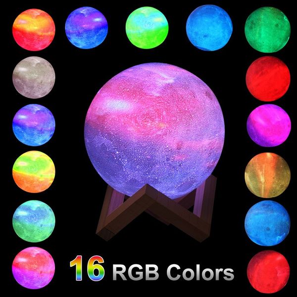 

3D Print Star Moon лампа LED Night Light 16Color Изменение Таблица Bedroom Стол прикроватных лампы USB Led